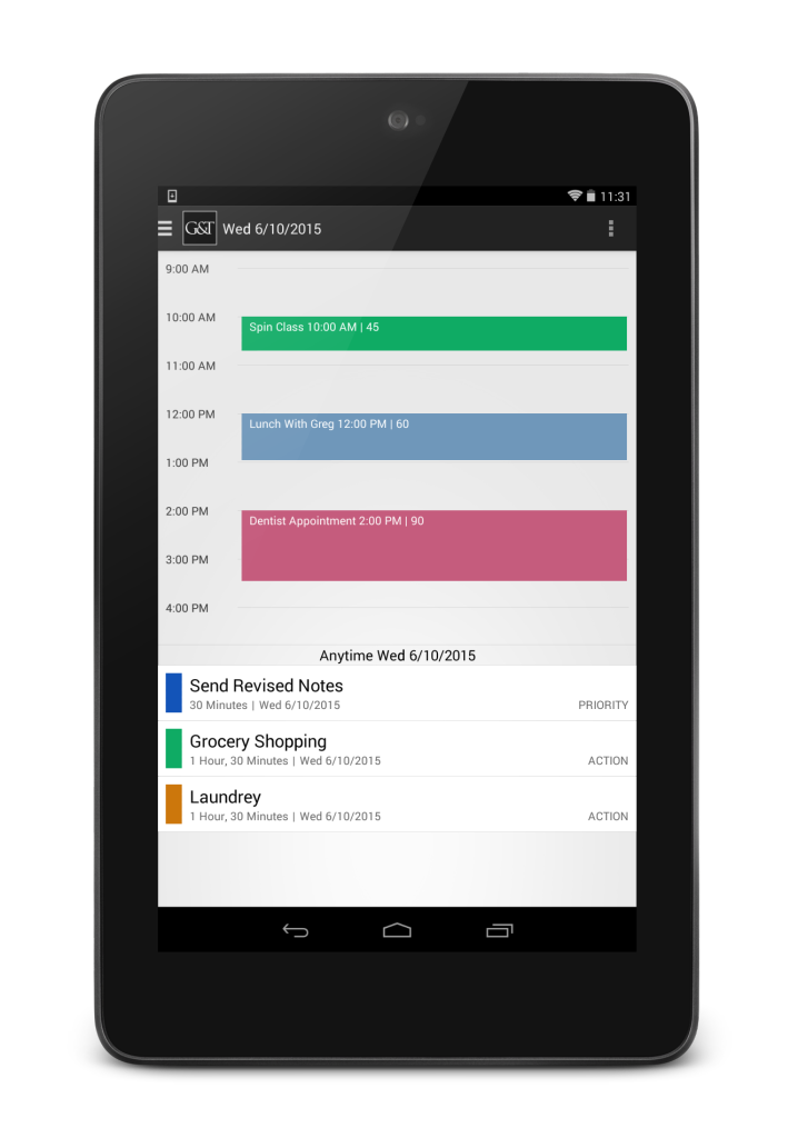 A big-picture view of your day, with a task list and calendar view in the app Simply Goals & Tasks 